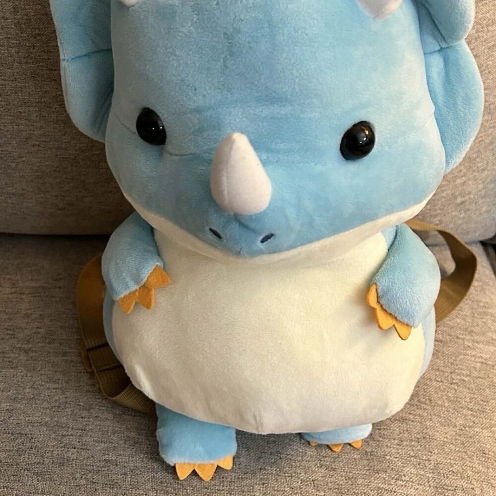 NWT Japan Yuru Yuru Saurus Blue Triceratops Plush Kids Backpack - Picture 2 of 5